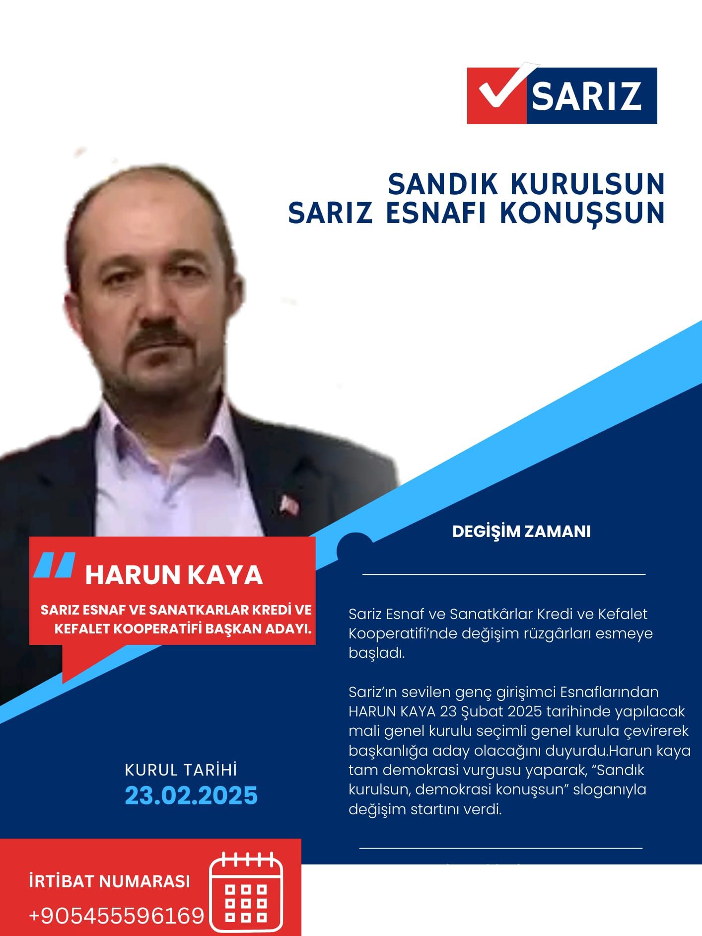 Sarız Esnaf ve Sanatkârlar Kooperatifi Başkanlık Seçimleri İçin Geri Sayım Başladı